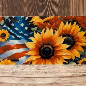 Sunflower and American Flag License Plate